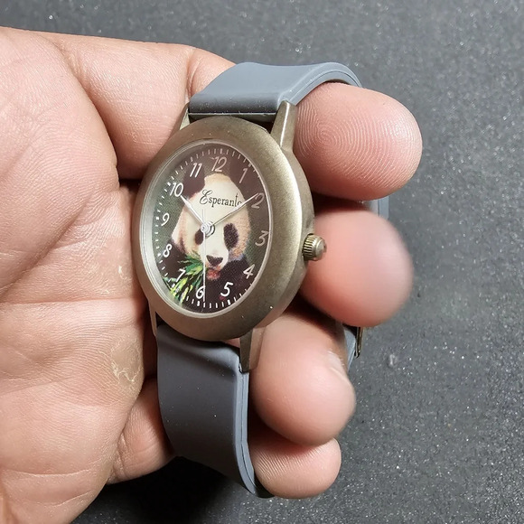 Vintage Esperanto Quartz Watch Silver Tone Panda Dial Gray Ruber Straps Working - Picture 4 of 9